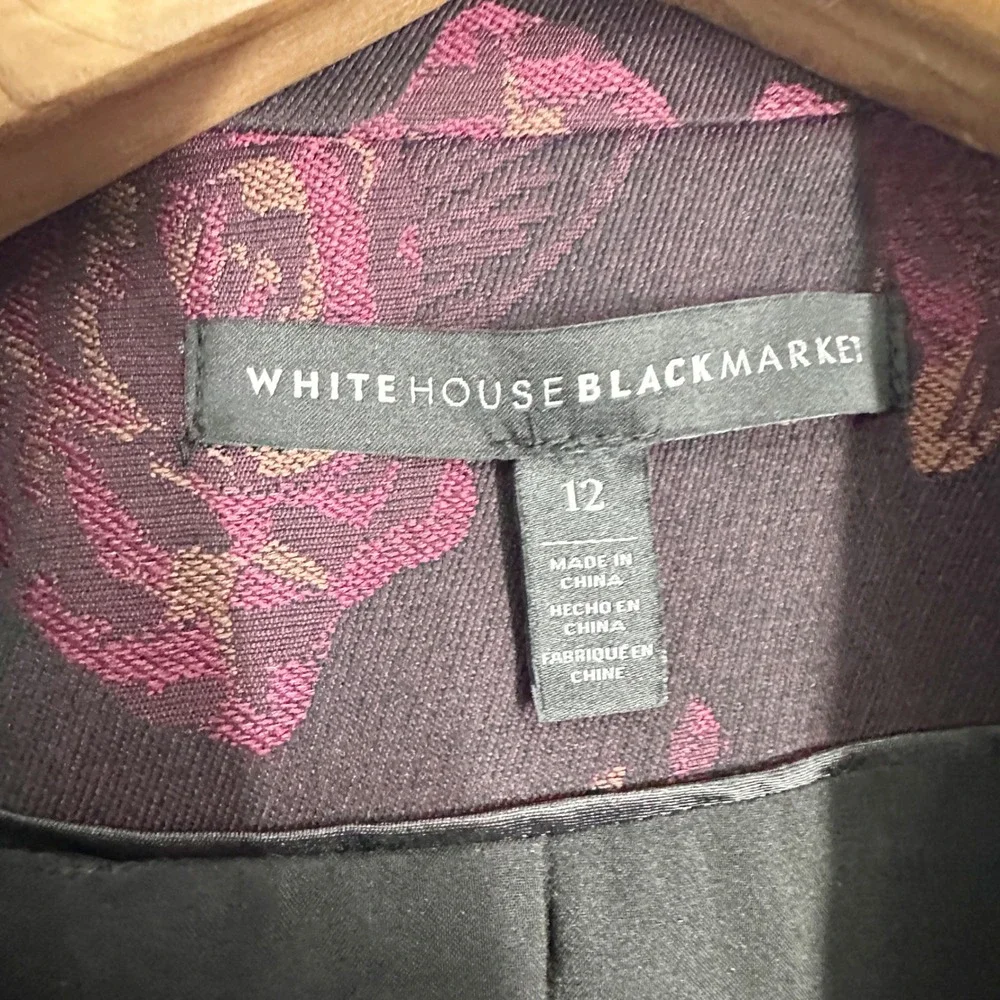 WHBM Burgundy Floral Rose Single Button Blazer Women's Size 12 gold crest button - Picture 4 of 14